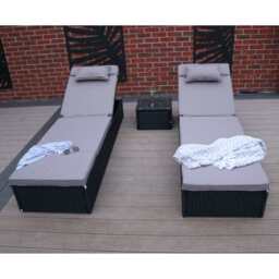 Vancouver Rattan Sun Lounger Set, Black / With Rain Cover - thumbnail 7