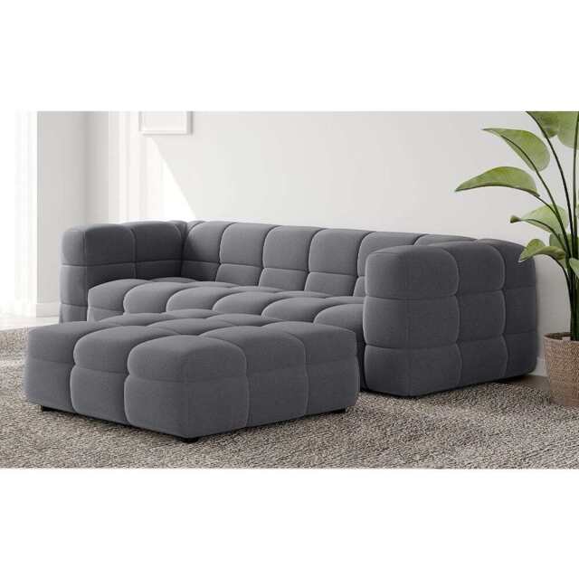 Serenity Latex Foam Boucle Sofa Ottoman In Grey, 3 Seater With Ottoman