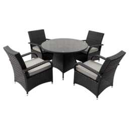 Aura 4 Seater Round Dining Table Set Rattan Garden Set, Black / With Rain Cover - thumbnail 2