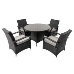 Aura 4 Seater Round Dining Table Set Rattan Garden Set, Black / With Rain Cover - thumbnail 3