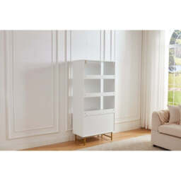 Modern White Storage Cabinet with Shelves – Living Room Bookcase with Cupboard - thumbnail 7