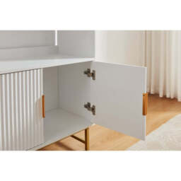 Modern White Storage Cabinet with Shelves – Living Room Bookcase with Cupboard - thumbnail 9