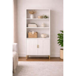 Modern White Storage Cabinet with Shelves – Living Room Bookcase with Cupboard - thumbnail 3