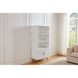 Modern White Storage Cabinet with Shelves – Living Room Bookcase with Cupboard - thumbnail 8