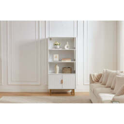 Modern White Storage Cabinet with Shelves – Living Room Bookcase with Cupboard - thumbnail 4