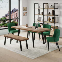Belluno 160-190cm Extending Dining Table Set With 4 Velvet Green Chairs And Bench - thumbnail 1