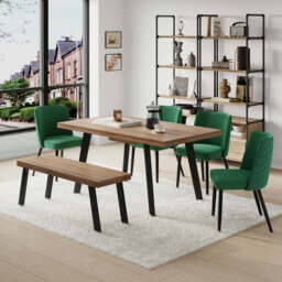 Belluno 160-190cm Extending Dining Table Set With 4 Velvet Green Chairs And Bench - thumbnail 2