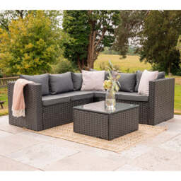 Vancouver 5 Seater Rattan Corner Sofa Patio Set Garden Sofa Set In Black, Without Rain Cover - thumbnail 2