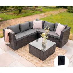 Vancouver 5 Seater Rattan Corner Sofa Patio Set Garden Sofa Set In Black, Without Rain Cover - thumbnail 7