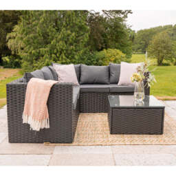 Vancouver 5 Seater Rattan Corner Sofa Patio Set Garden Sofa Set In Black, Without Rain Cover - thumbnail 4