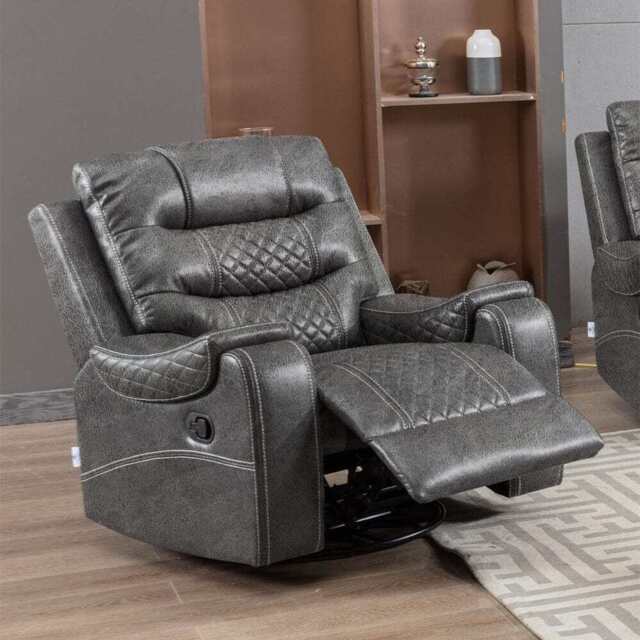 Grey PU Leather Manual Recliner Functional 2 Seater Sofa/3 Seater Sofa / Armchair Set, Armchair - image 1