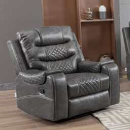 Grey PU Leather Manual Recliner Functional 2 Seater Sofa/3 Seater Sofa / Armchair Set, Armchair - thumbnail 4