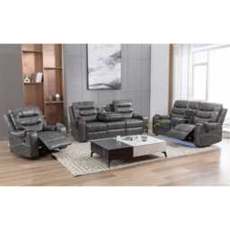 Grey PU Leather Manual Recliner Functional 2 Seater Sofa/3 Seater Sofa / Armchair Set, Armchair - thumbnail 2