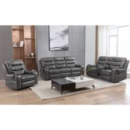 Grey PU Leather Manual Recliner Functional 2 Seater Sofa/3 Seater Sofa / Armchair Set, Armchair - thumbnail 3