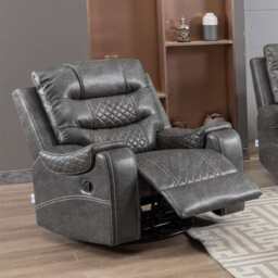 Grey PU Leather Manual Recliner Functional 2 Seater Sofa/3 Seater Sofa / Armchair Set, Armchair - thumbnail 1