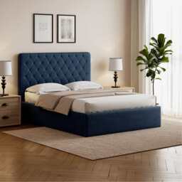Pneumatic Velvet Bed Ottoman Storage Bed Double / King Bed Lift Up Storage Bed Frame with Tufted Headboard, Double / Blue - thumbnail 2