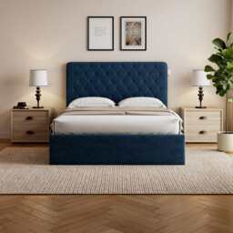 Pneumatic Velvet Bed Ottoman Storage Bed Double / King Bed Lift Up Storage Bed Frame with Tufted Headboard, Double / Blue - thumbnail 3