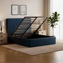Pneumatic Velvet Bed Ottoman Storage Bed Double / King Bed Lift Up Storage Bed Frame with Tufted Headboard, Double / Blue - thumbnail 1