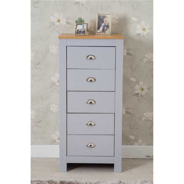 Heritage 5 Drawer Tall Chest In Grey and Oak - image 1