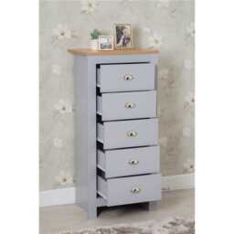 Heritage 5 Drawer Tall Chest In Grey and Oak - thumbnail 4