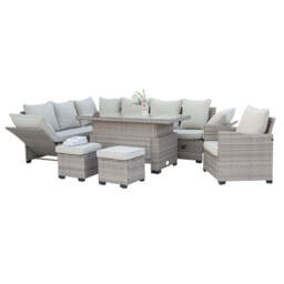 Galle 9 Seater Rattan Garden Furniture Arm Reclining Corner Sofa Set With Rising Table, Without Rain Cover - thumbnail 5