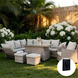 Galle 9 Seater Rattan Garden Furniture Arm Reclining Corner Sofa Set With Rising Table, Without Rain Cover - thumbnail 2