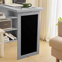 Heritage Foldable Wooden Convertible Office Desk Bookshelf With Blackboard, Grey - thumbnail 4