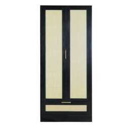 Boho 2 Door 1 Drawer Rattan Decorated Wardrobe, Black - thumbnail 3