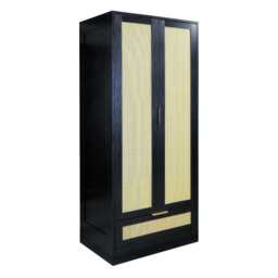 Boho 2 Door 1 Drawer Rattan Decorated Wardrobe, Black - thumbnail 4