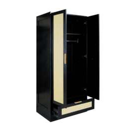 Boho 2 Door 1 Drawer Rattan Decorated Wardrobe, Black - thumbnail 5