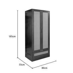 Boho 2 Door 1 Drawer Rattan Decorated Wardrobe, Black - thumbnail 9