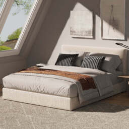 Marshmuff Linen Bed Frame With Headboard King Bed or Double Bed, King Size Frame / Beige