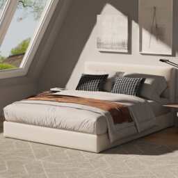 Marshmuff Linen Bed Frame With Headboard King Bed or Double Bed, King Size Frame / Beige - thumbnail 1
