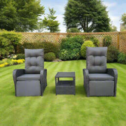 Outdoor Furniture Rattan Recliner Armchairs and ice bucket Table Set, Dark Grey - thumbnail 2