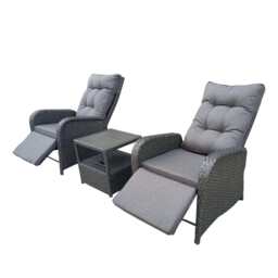 Outdoor Furniture Rattan Recliner Armchairs and ice bucket Table Set, Dark Grey - thumbnail 5