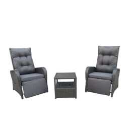 Outdoor Furniture Rattan Recliner Armchairs and ice bucket Table Set, Dark Grey - thumbnail 3