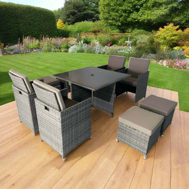 Eton Rattan Garden 8 Seater Cube Set In Grey, Without Parasol - image 1