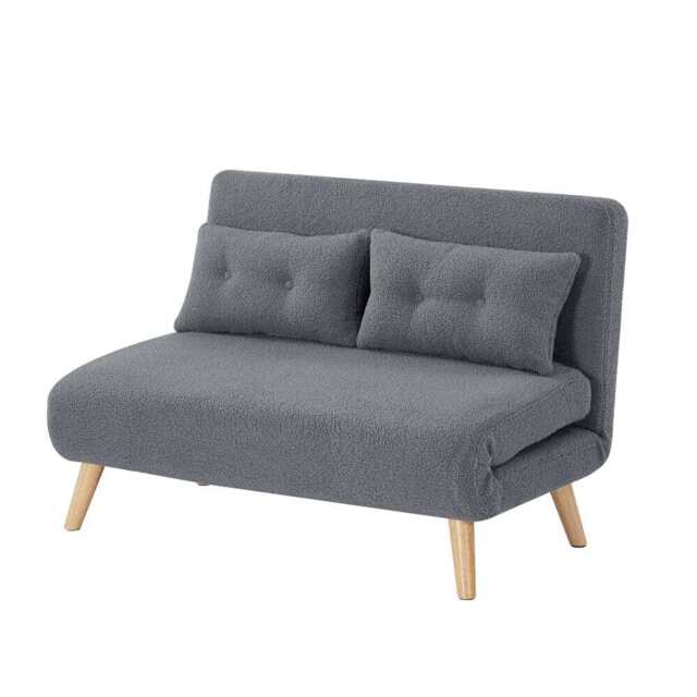 Jola Grey Boucle Foldable Sofa Bed With Wooden Legs And Pillow, Single