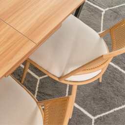 Set of 2 Boho Rattan Dining Chairs With PU Or Boucle Upholstery, Oak - thumbnail 3
