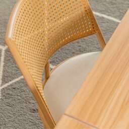 Set of 2 Boho Rattan Dining Chairs With PU Or Boucle Upholstery, Oak - thumbnail 4
