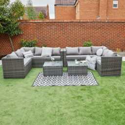 Vancouver 10 Seater Rattan Corner Sofa Patio Set, With Rain Cover / Grey - thumbnail 2