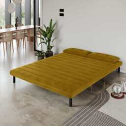 Jola x Large Velvet Foldable 2.5 Seater Sofa Bed with Pillows, Mustard - thumbnail 3