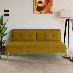 Jola x Large Velvet Foldable 2.5 Seater Sofa Bed with Pillows, Mustard - thumbnail 2