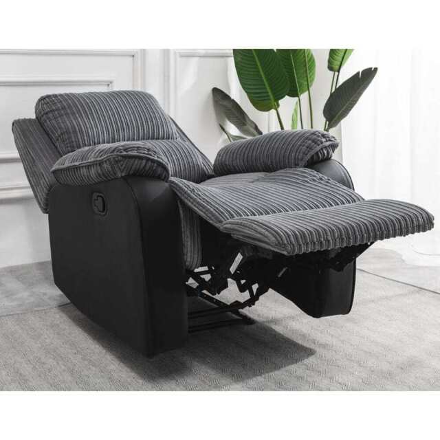 Boston Grey Plush Fabric Recliner Armchair, Manual Recliner