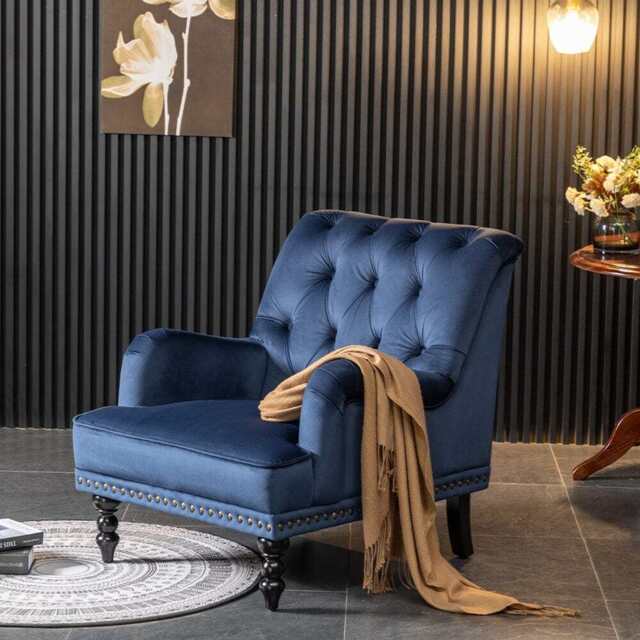 Darwin Velvet Accent Chair In Blue - image 1