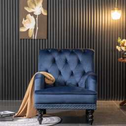 Darwin Velvet Accent Chair In Blue - thumbnail 3