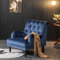 Darwin Velvet Accent Chair In Blue - thumbnail 1