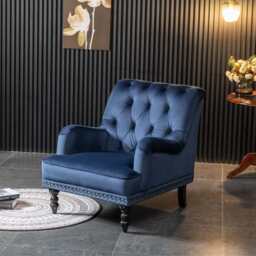Darwin Velvet Accent Chair In Blue - thumbnail 5