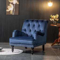 Darwin Velvet Accent Chair In Blue - thumbnail 4
