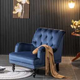 Darwin Velvet Accent Chair In Blue - thumbnail 2